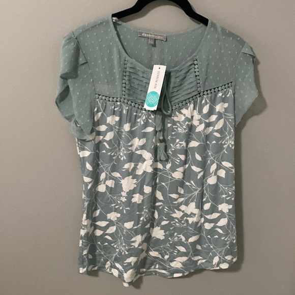 Turquoise flutter sleeve tassel knit too, XS NWT - Picture 7 of 13
